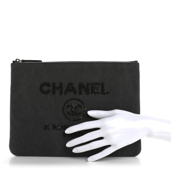 CHANEL Canvas Sequins Medium Deauville Cosmetic Pouch Grey