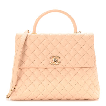 CHANEL Caviar Quilted Large Coco Handle Flap Beige