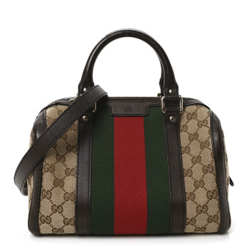 GUCCI Monogram Vintage Web Small Boston Dark Brown
