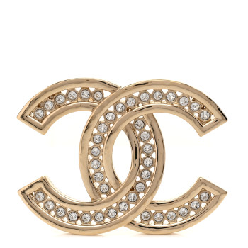 CHANEL Crystal CC Brooch Light Gold