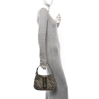 GUCCI X BALENCIAGA GG Supreme Monogram Striped Logo Print Web Small Jackie 1961 Hobo Beige Ebony Mystic White