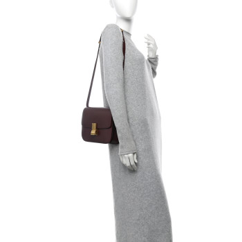 CELINE Box Calfskin Medium Classic Box Flap Bag Burgundy