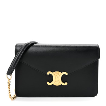 CELINE Shiny Calfskin Triomphe Margo Wallet on Chain Black