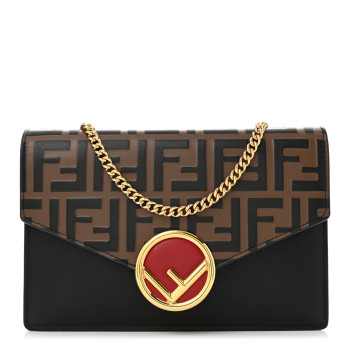 FENDI Vitello Cruise F is Fendi Bi-Color FF 1974 Embossed Medium Envelope Wallet On Chain Black Maya