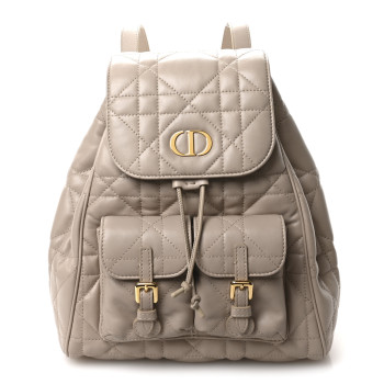 CHRISTIAN DIOR Lambskin Macrocannage Medium Caro Backpack Beige