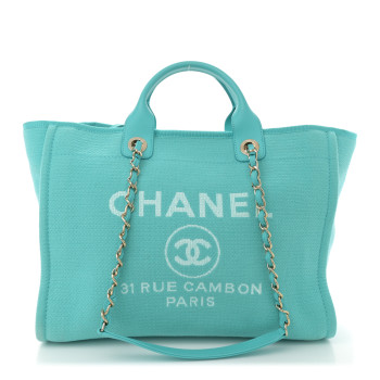 CHANEL Mixed Fibers Medium Deauville Tote Turquoise