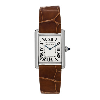 CARTIER Stainless Steel Alligator 24mm Tank Solo Quartz Watch Brown