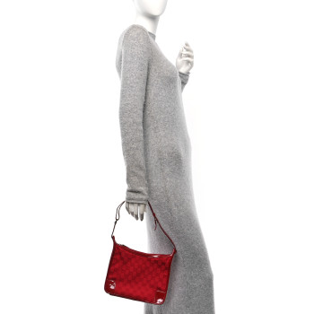 GUCCI Patent Monogram Shoulder Bag Red