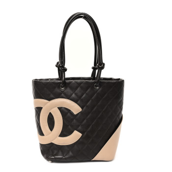 CHANEL Calfskin Quilted Medium Cambon Tote Brown Beige