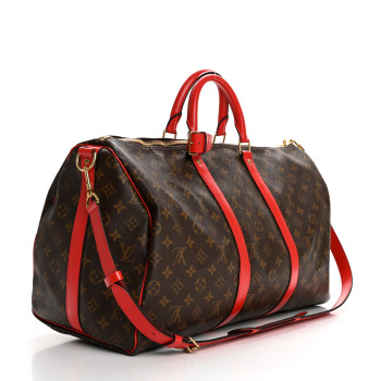 LOUIS VUITTON Calfskin Monogram Keepall Bandouliere 50 Coquelicot