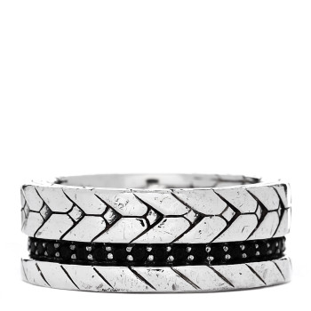 JOHN HARDY Sterling Silver Black Sapphire Black Spinel Modern Chain Band Ring 58 8.5