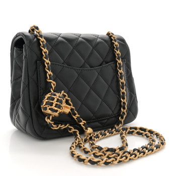 CHANEL Lambskin Quilted Mini Pearl Crush Flap Black