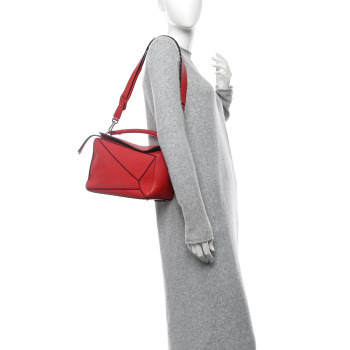 LOEWE Calfskin Medium Puzzle Bag Scarlet