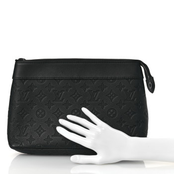 LOUIS VUITTON Shadow Calfskin Monogram Pochette Voyage Souple Black