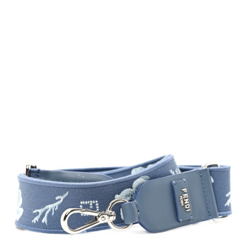 FENDI Jacquard Fabric Vitello FF Embroidered Adjustable Strap You Mirto White