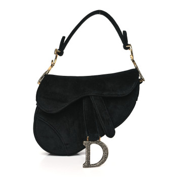 CHRISTIAN DIOR Velvet Crystal Mini Saddle Bag Black