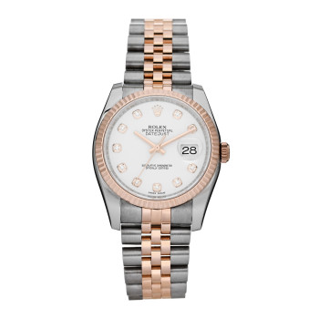 ROLEX Stainless Steel 18K Everose Gold Diamond 36mm Oyster Perpetual Datejust Watch White 116231