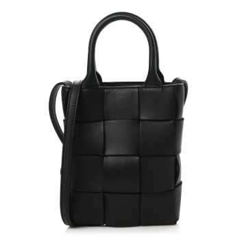 BOTTEGA VENETA Lambskin Maxi Intrecciato Mini North South Cassette Tote Black