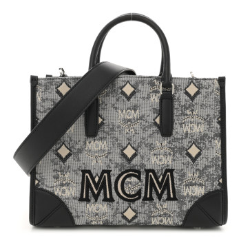 MCM Vintage Jacquard Monogram Small Munchen Tote Grey