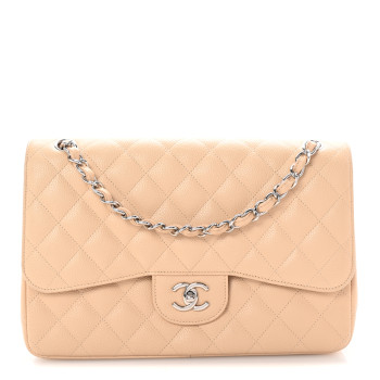CHANEL Caviar Quilted Jumbo Double Flap Light Beige