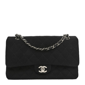 CHANEL Jersey Quilted Medium Double Flap Black