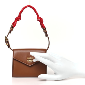 MIU MIU Nappa Compact Wallet On Strap Cognac Red