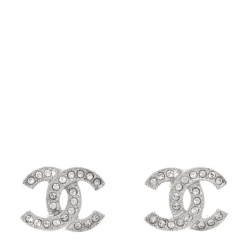 CHANEL Crystal Mini Timeless CC Earrings Silver