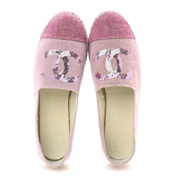 CHANEL Toile Sequin CC Espadrilles 41 Pink Dark Pink