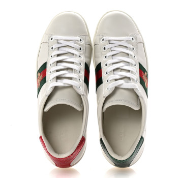 GUCCI Calfskin Ayers Bee Embroidered Womens Ace Sneakers 36 White Green