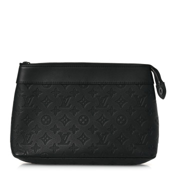 LOUIS VUITTON Shadow Calfskin Monogram Pochette Voyage Souple Black