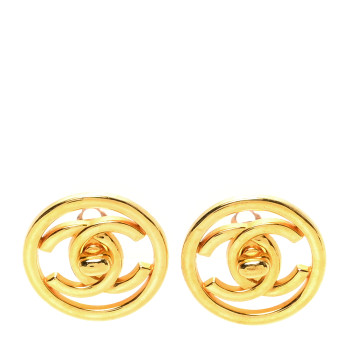CHANEL CC Turnlock Large Clip On Earrings Gold