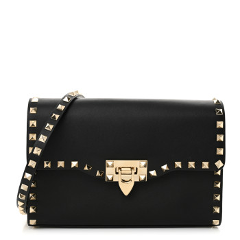 VALENTINO GARAVANI Vitello Medium Rockstud Flip Lock Crossbody Bag Black