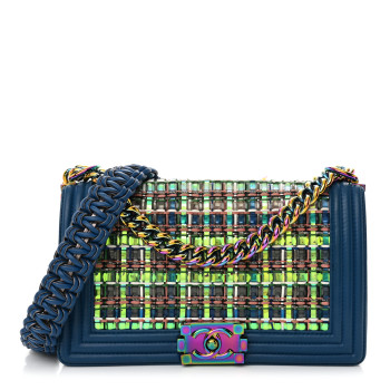 CHANEL PVC Thread Woven Medium Boy Flap Dark Blue