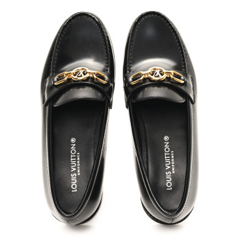 LOUIS VUITTON Glazed Calfskin Chess Flat Loafer 36 Black