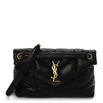 SAINT LAURENT Lambskin Quilted Small Loulou Puffer Monogram Chain Satchel Black
