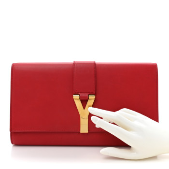 SAINT LAURENT Calfskin Classic Y Ligne Clutch Red