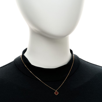 VAN CLEEF & ARPELS 18K Rose Gold Carnelian Sweet Alhambra Pendant Necklace