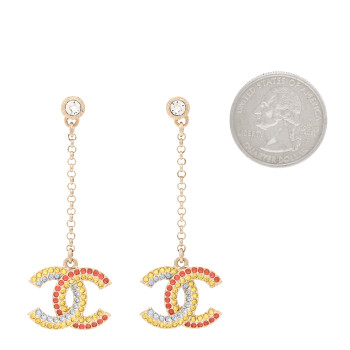 CHANEL Crystal CC Drop Earrings Gold Multicolor