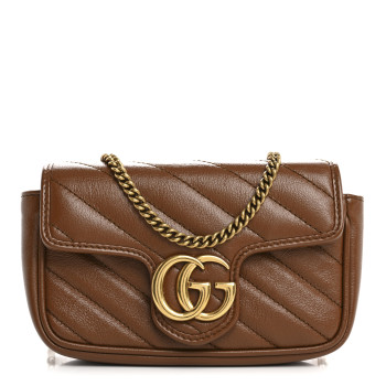 GUCCI Azalea Calfskin Matelasse Diagonal Super Mini GG Marmont Shoulder Bag Cuir