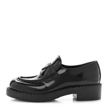 PRADA Spazzolato Metal Triangle Logo 50mm Loafers 36 Black