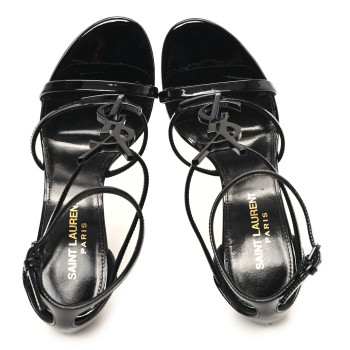 SAINT LAURENT Patent Cassandra 100 Ankle Strap Sandals 35.5 Black