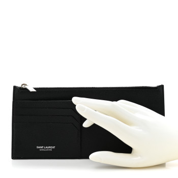 SAINT LAURENT Grained Calfskin Zip Pouch Tech Card Holder Black