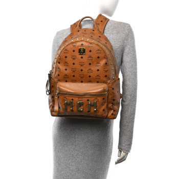 MCM Visetos Studded Medium Stark M Logo Collection Backpack Cognac