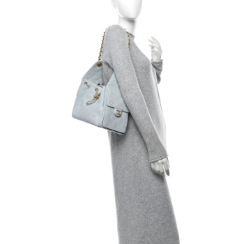 CHANEL Caviar Quilted Small Chanel 25 Handbag Light Blue