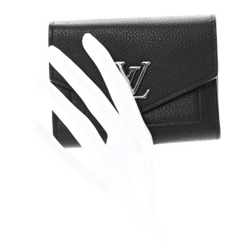LOUIS VUITTON Soft Calfskin My Lockme Compact Wallet Black