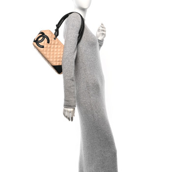 CHANEL Calfskin Quilted Large Cambon Bowler Beige Black