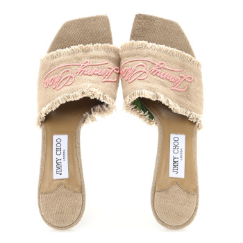 JIMMY CHOO Canvas Frayed Alexia 70 Mules 41 Beige