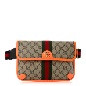 GUCCI GG Supreme Monogram Web Small Ophidia Belt Bag Beige Ebony Orange Fluo