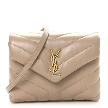 SAINT LAURENT Calfskin Y Quilted Monogram Toy Loulou Crossbody Bag Dark Beige