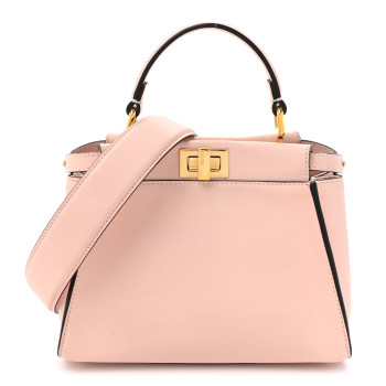 FENDI Vitello Seta Canvas FF Embroidered Mini Peekaboo Iconic Satchel Rosa Confetto